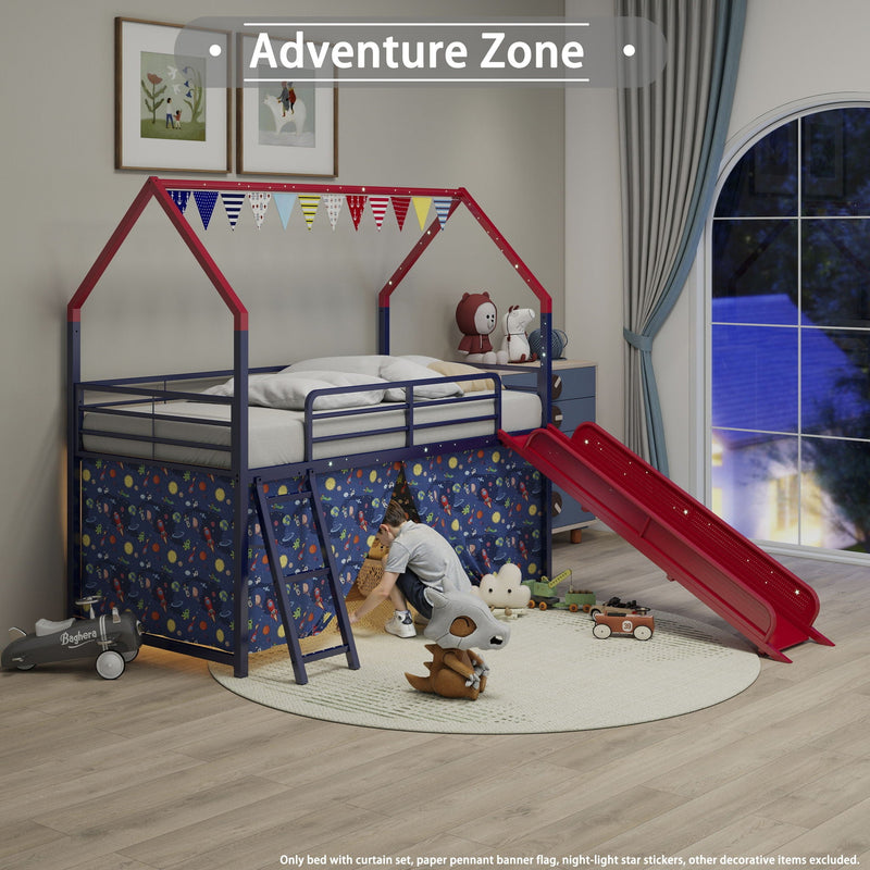 Jack - House Loft Bed With Slide And Curtain Set by HouseOfZazla