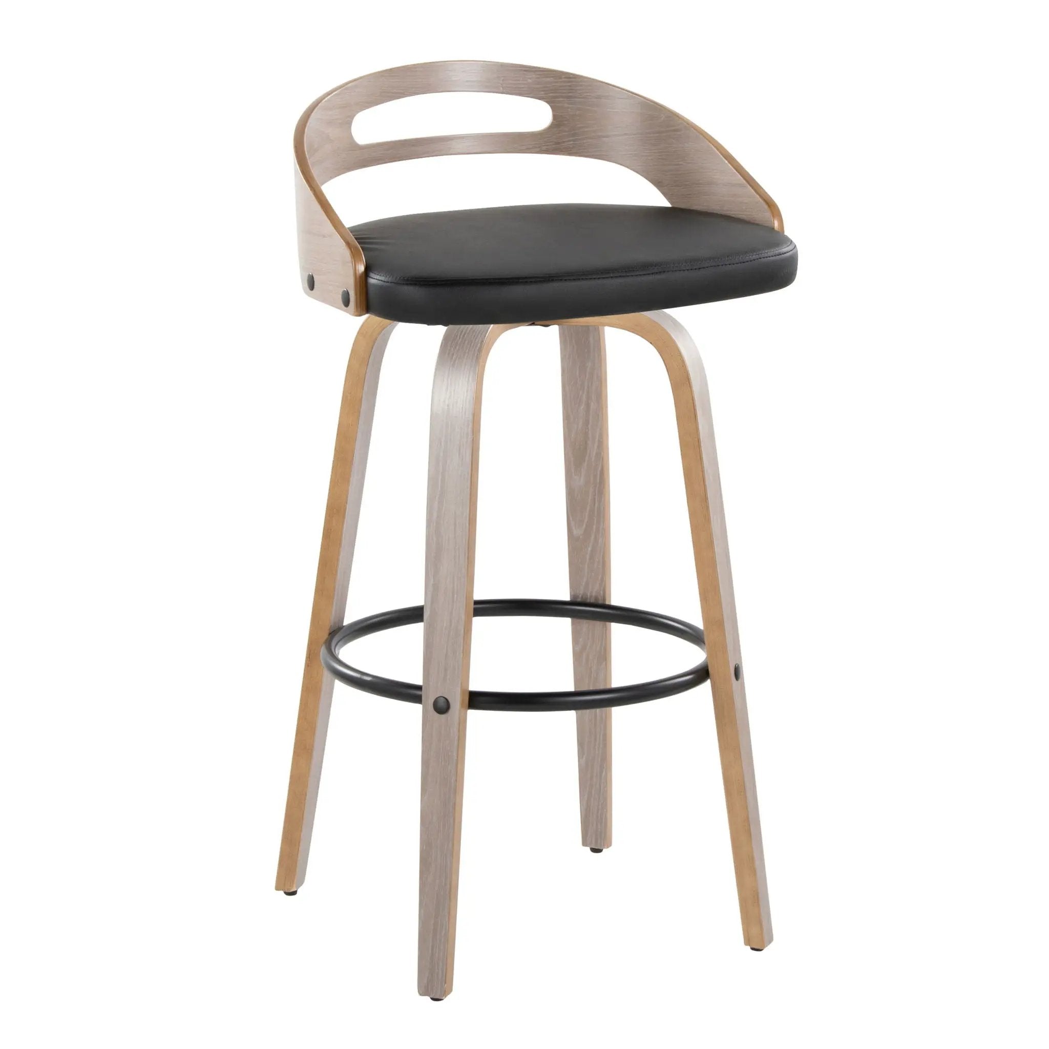 Cassis - Mid Century Modern Fixed Height Barstool With Swivel With Round Footrest (Set of 2) by HouseOfZazla