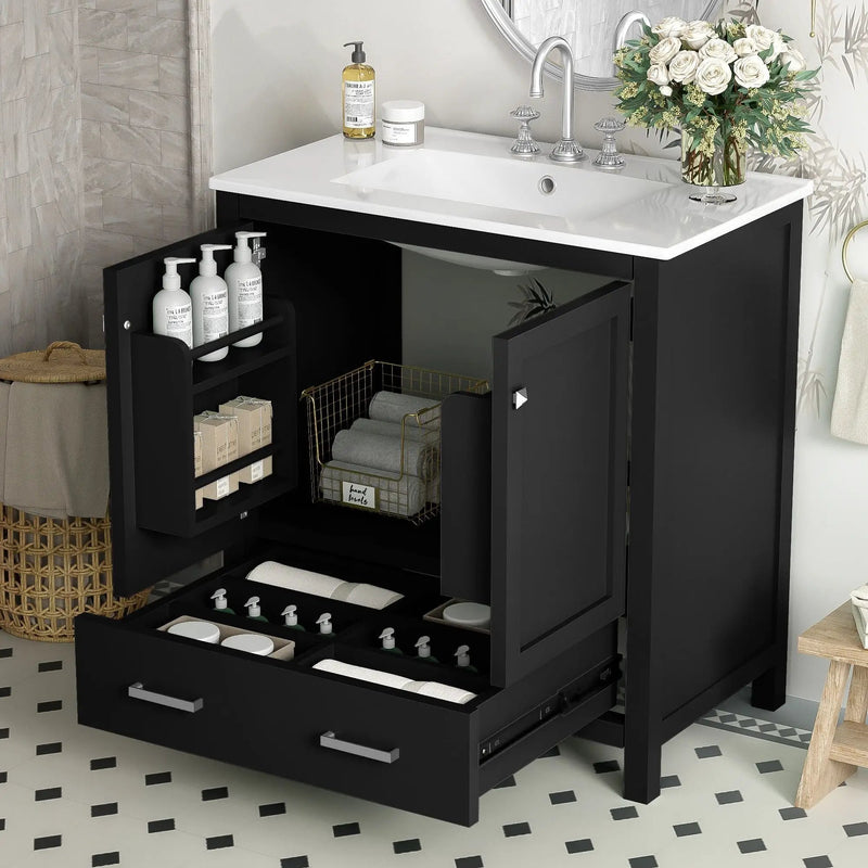 Bathroom Vanity With Single Sink, Combo Cabinet Undermount Sink, Bathroom Storage Cabinet With Two Doors And A Drawer, Soft Closing, Multifunctional Storage, Solid Wood Frame by HouseOfZazla
