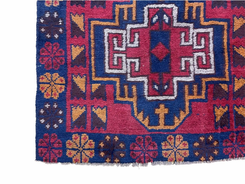 3 X 4.3 Vintage Handmade Tribal Wool Rug Balouch Rug Afghan Rug Red Blue Nice by Jewel Rugs