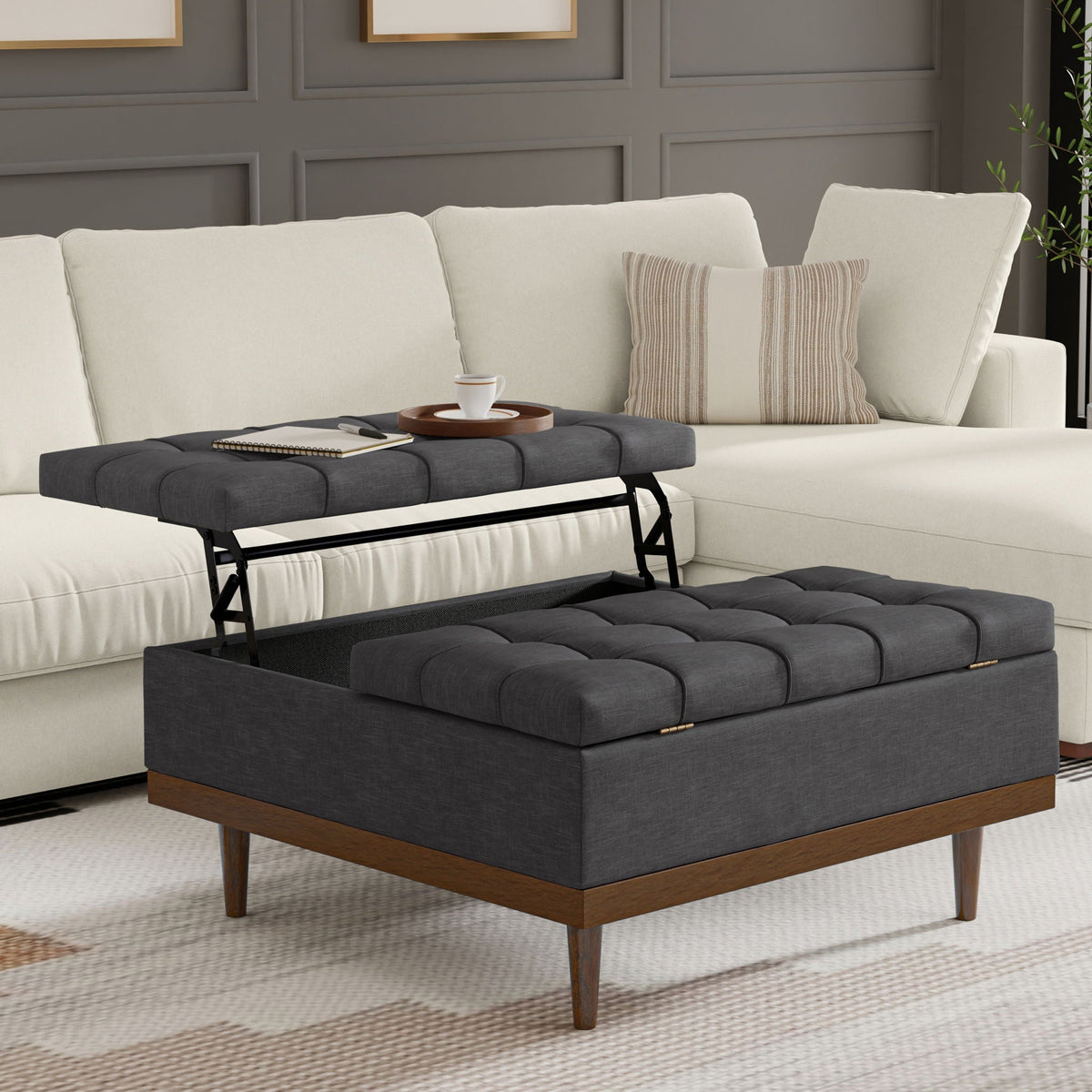 Upholstered Lift Top Table Storage Ottoman with Split Top - Multiple Colors, photo 34 of 35