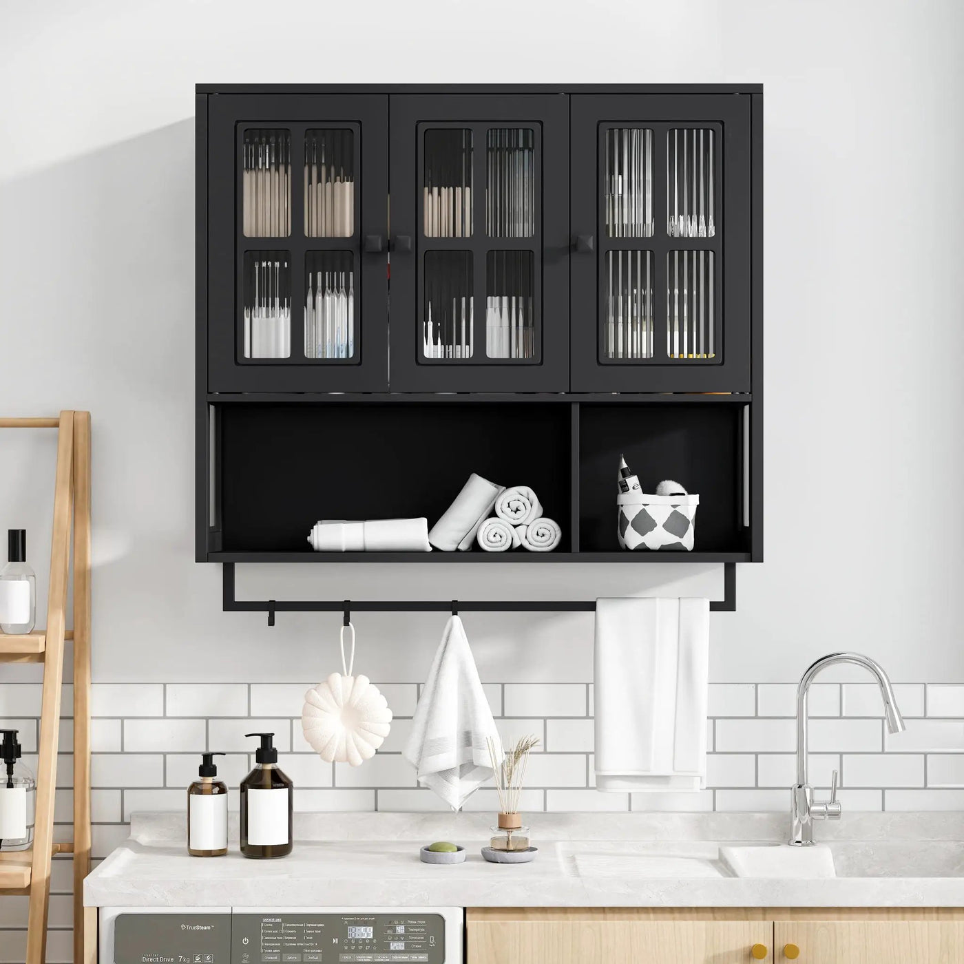 3 Door Wall Cabinet With Glass Door And Towel Bar by HouseOfZazla