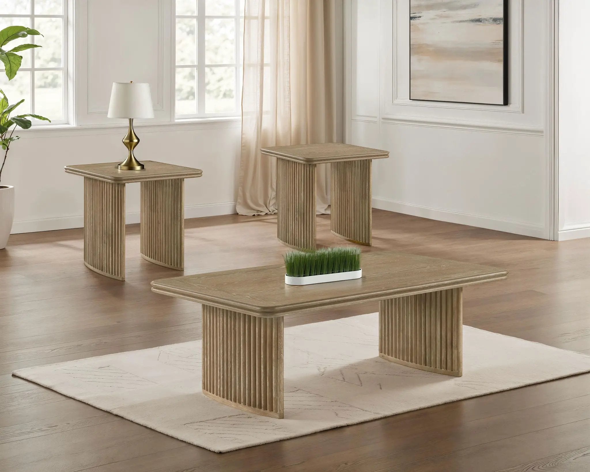 Adina 3-piece Wood Coffee Table Set Distressed Light Brown by Unique Piece Furniture