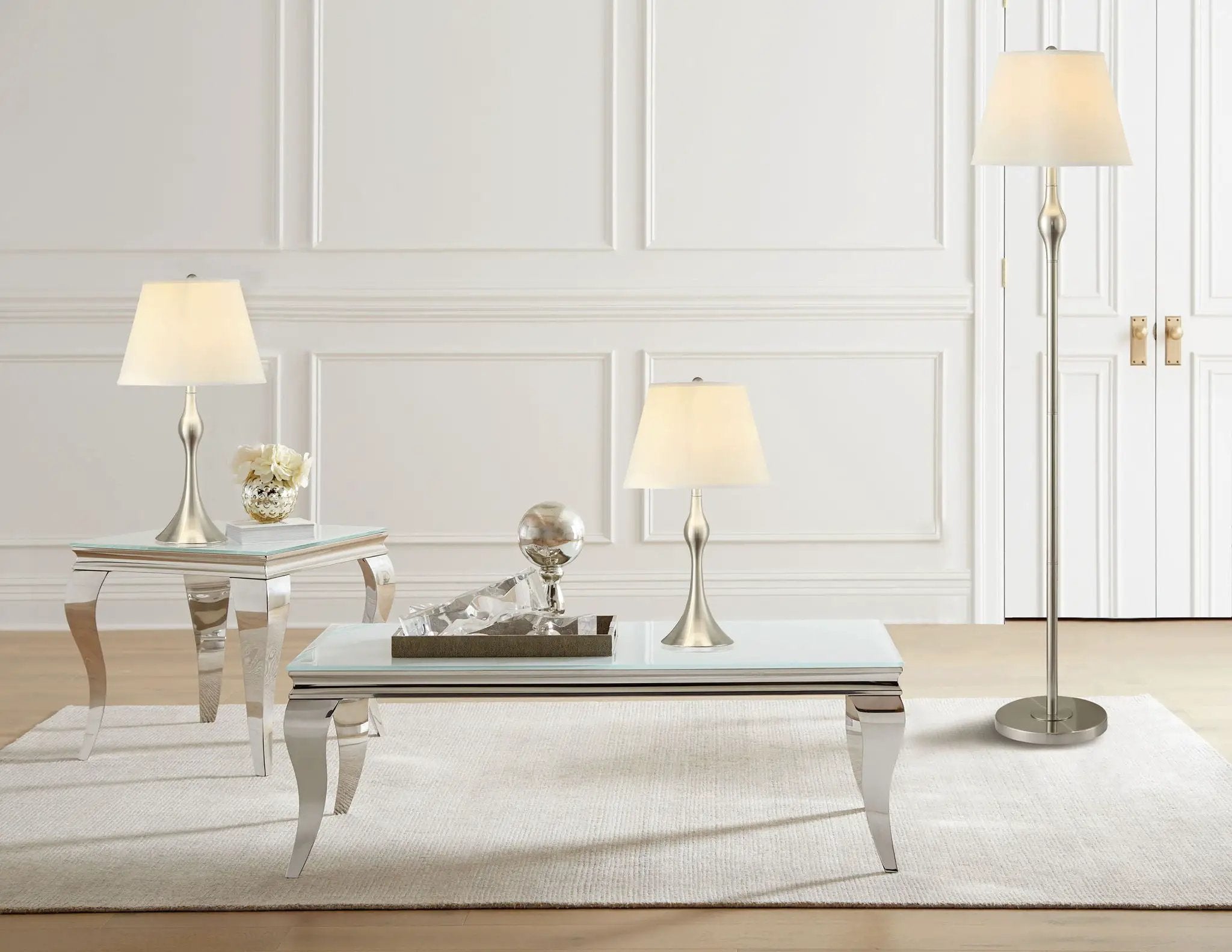 Griffin 3-piece Floor and Table Lamp Set Brushed Nickel by Unique Piece Furniture
