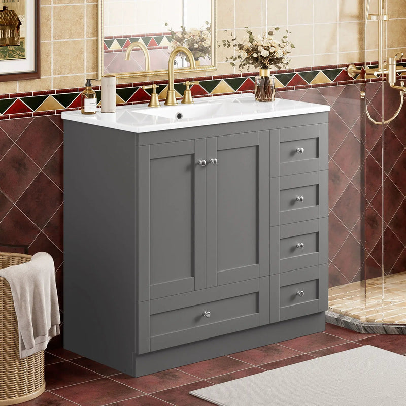 Shaker Free Standing Bathroom Vanity Cabinet & Sink, Soft Close Drawers, Soft Close Doors by HouseOfZazla