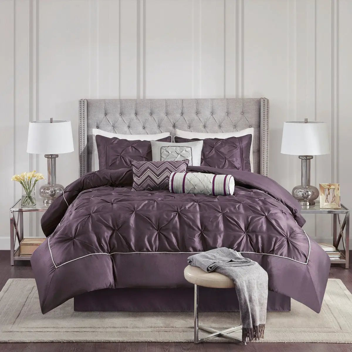 7 Piece Tufted Comforter Set Plum Queen by HouseOfZazla