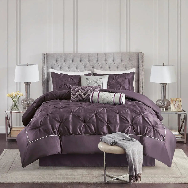 7 Piece Tufted Comforter Set Plum Queen by HouseOfZazla