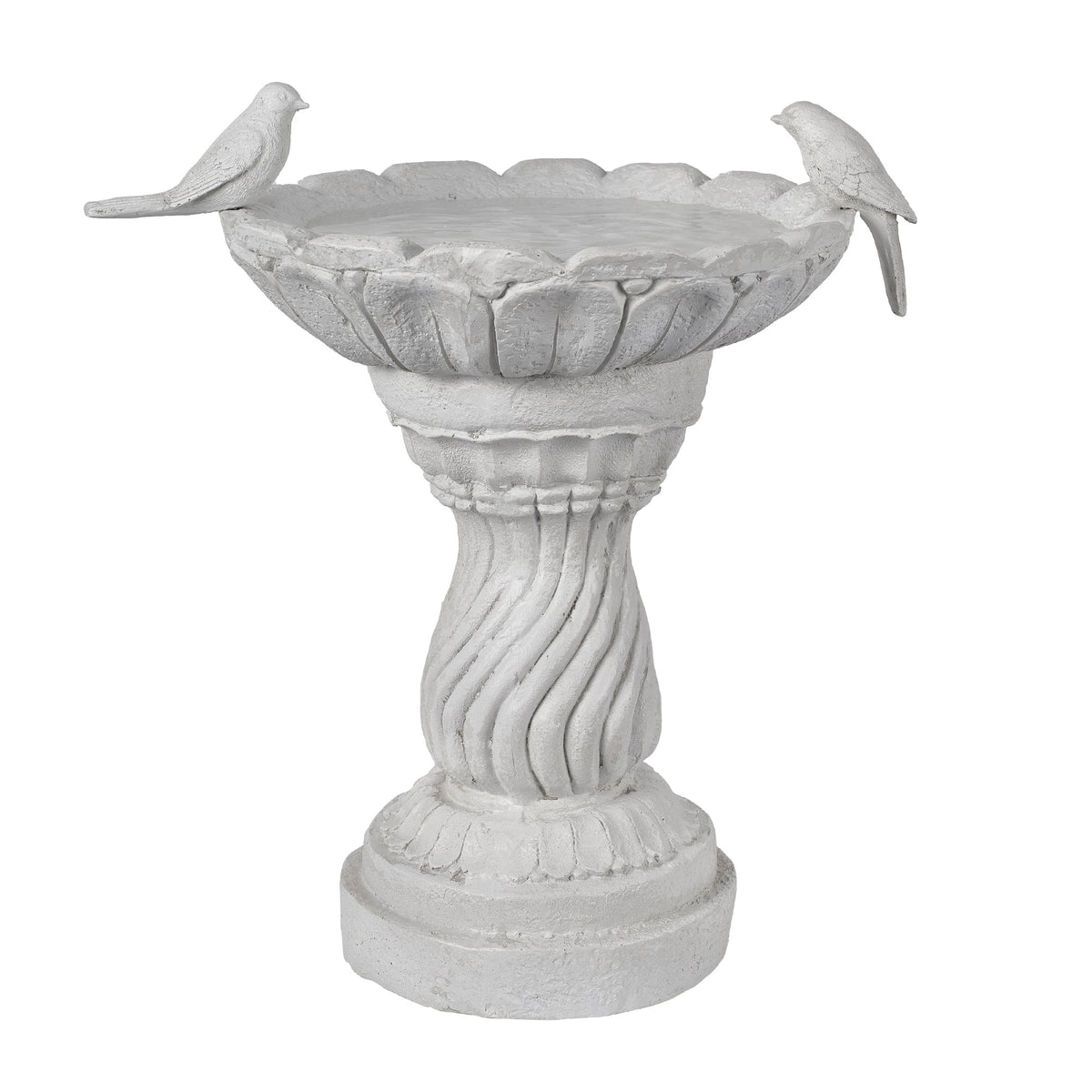 Magnesium Oxide Garden Bird Bath Statue with Twisted Pedestal - White Stone Finish, photo 6 of 10