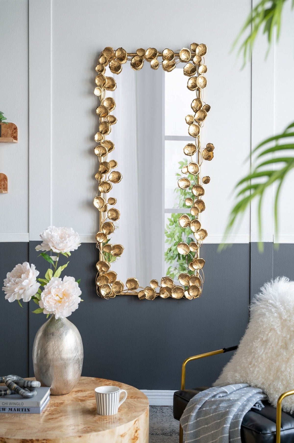 Full Length Floor Mirror with Gold Leaf Accents - Gold, photo 2 of 10