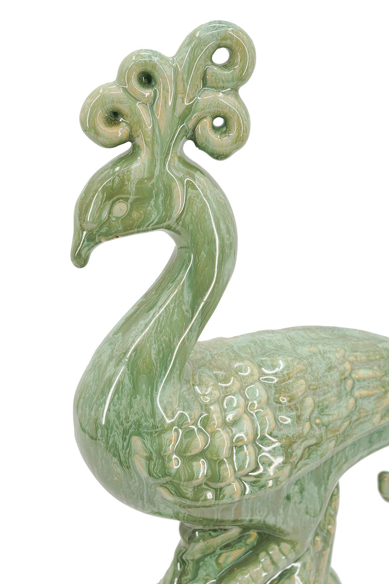 Ceramic Peacock Sculpture with Lustrous Glaze - 14 Inch, photo 5 of 8