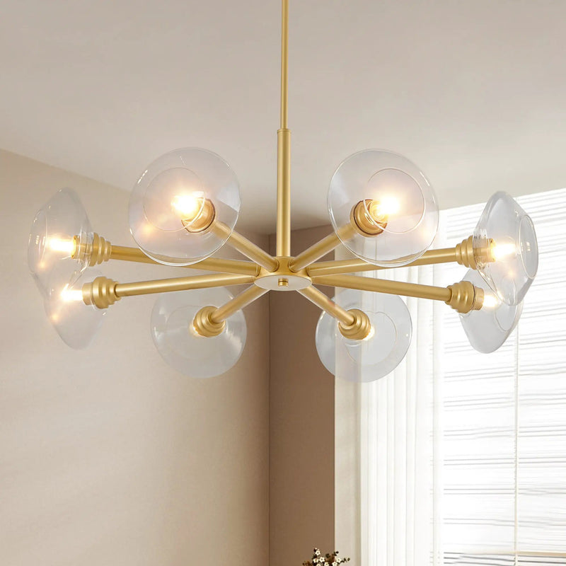 36" Modern Gold 8-Light Sputnik Chandelier with Clear Glass Shades by HouseOfZazla