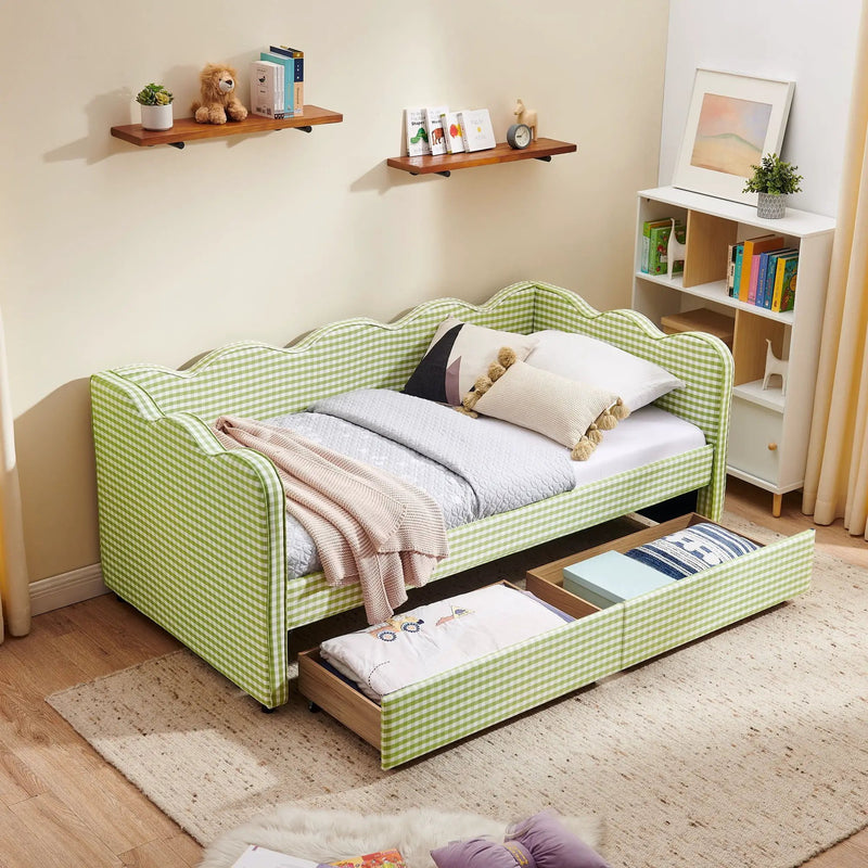 Gingham Daybed With USB Charging Port, Wave-Shaped Design by Unique Piece Furniture