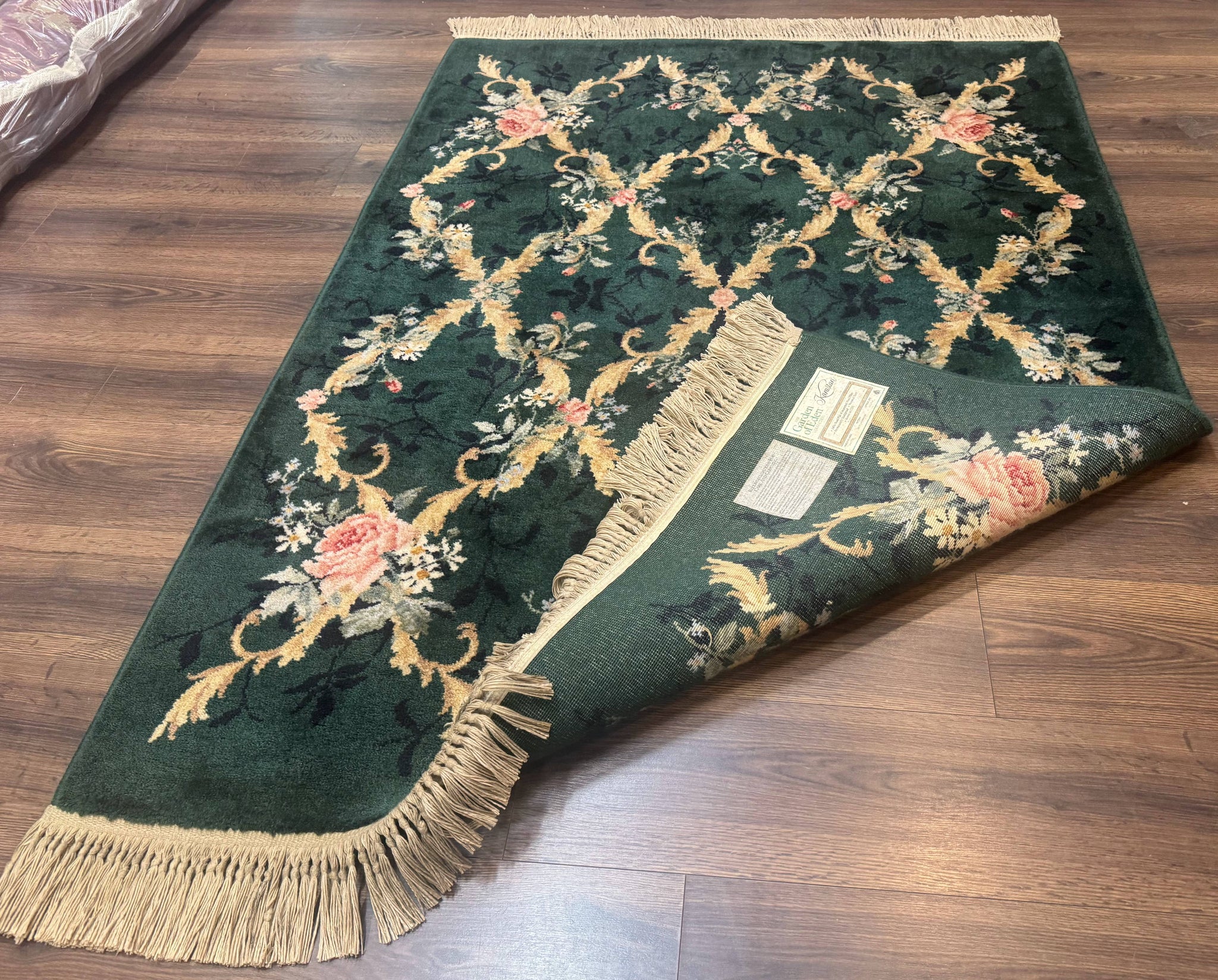 Karastan Garden of Eden Rug 4x6, Green Savonnerie 509/1733, Original Discontinued Vintage Karastan Carpet by Jewel Rugs