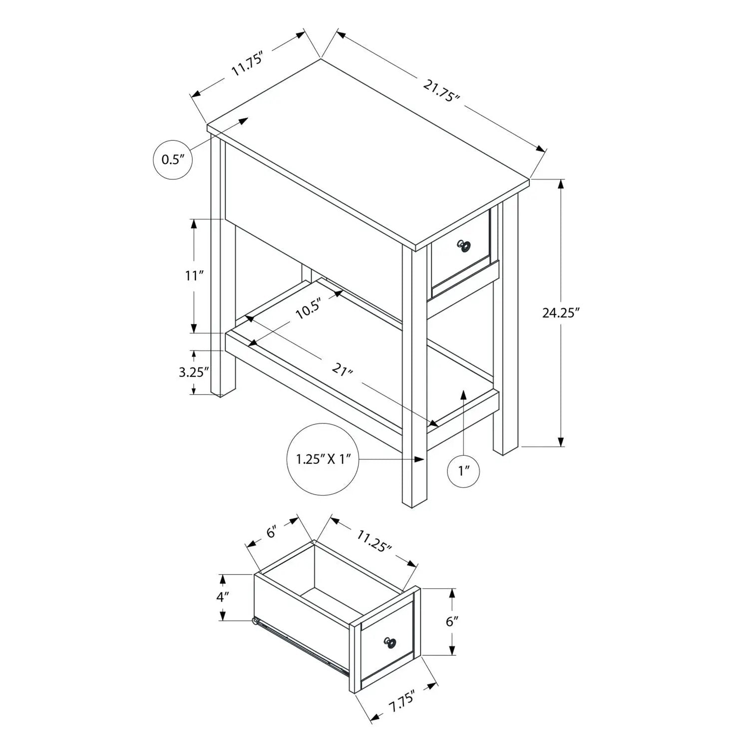 Accent End Table, 2 Tier, Narrow, Lamp, Storage Drawer, Charming Design by Unique Piece Furniture