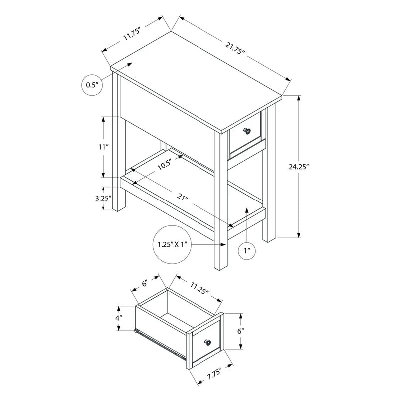 Accent End Table, 2 Tier, Narrow, Lamp, Storage Drawer, Charming Design by Unique Piece Furniture
