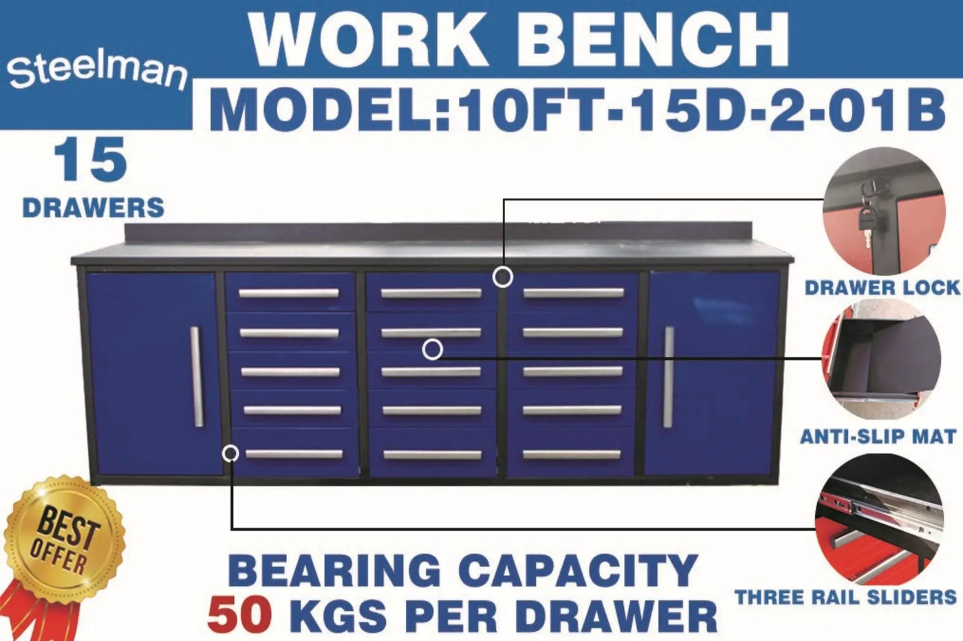 Storage Cabinet With Work Bench (15 Drawers And 2 Cabinets) by HouseOfZazla