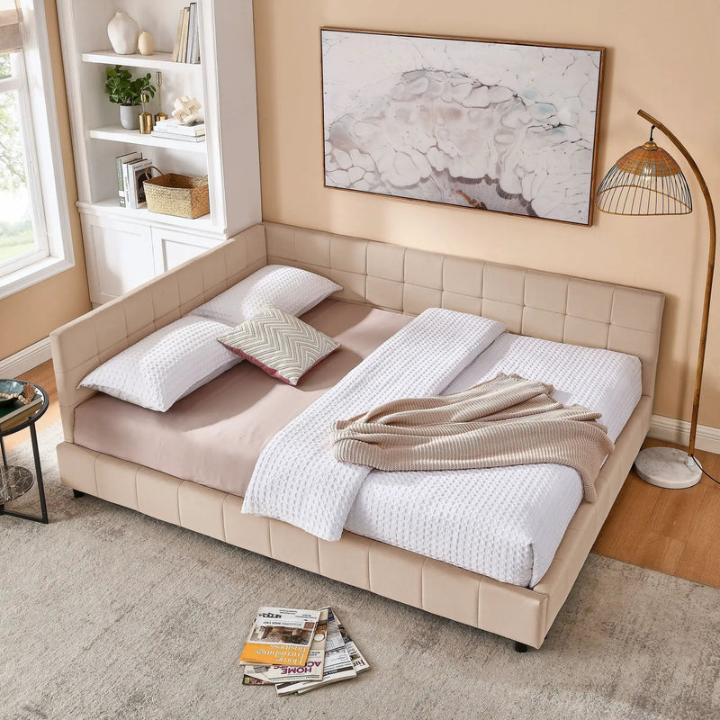 Mid-Century Storage Upholstered Tufted Bed Frame With Backrest And Armrests by Unique Piece Furniture