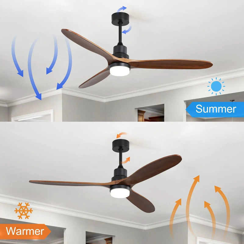 Ceiling Fan With Lights 3 Solid Wood Fan Blade Noiseless Reversible Motor Remote Control - Black by Unique Piece Furniture