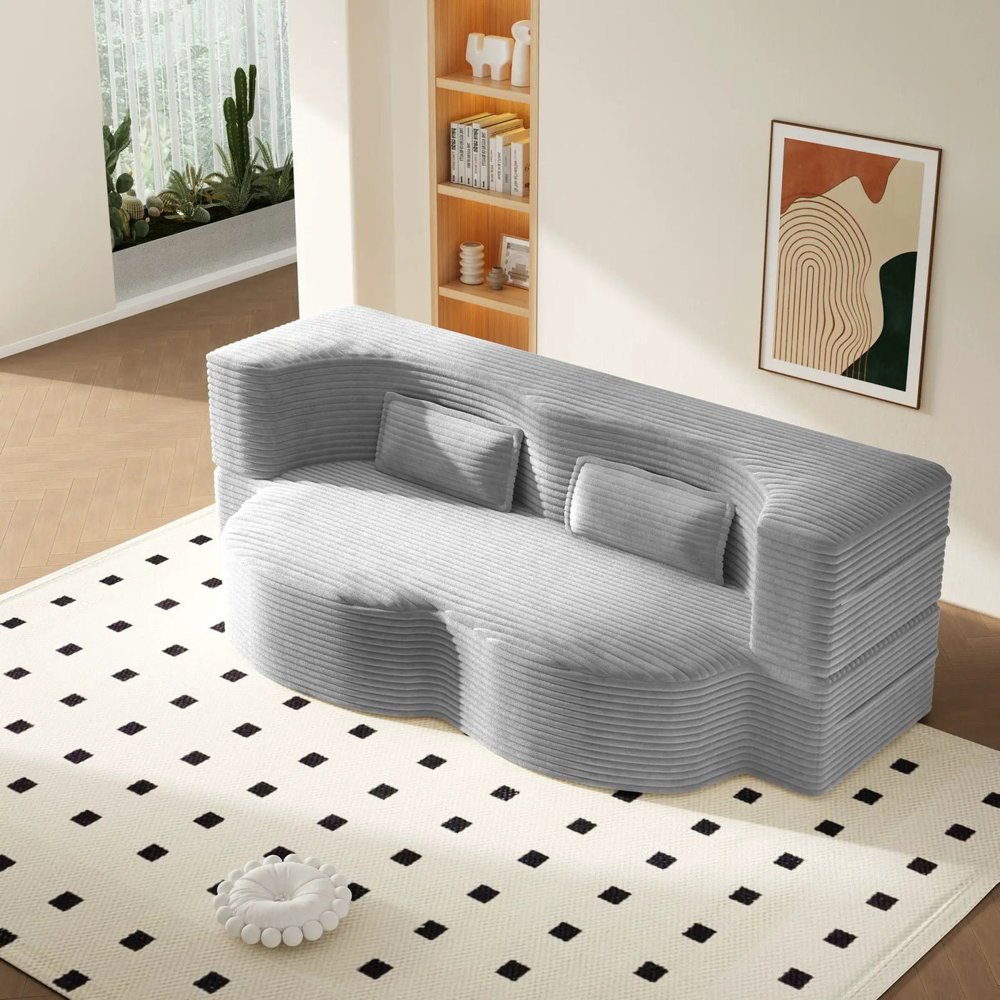 Floor Sofa With 2 Pillows, Convertible Twin Size Mattress For Living Room by HouseOfZazla