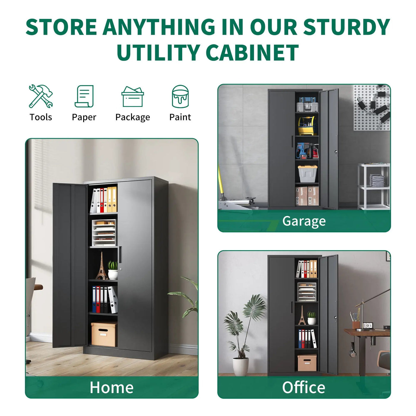 Heavy Metal Garage Storage Cabinet With Locking Doors, Steel, Adjustable Shelves by HouseOfZazla