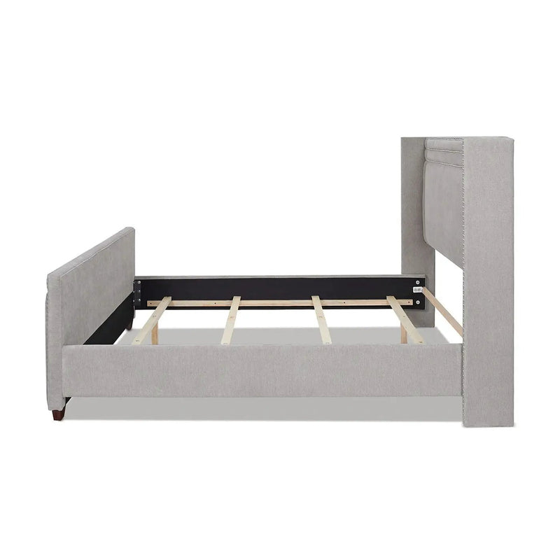 Elle - Wingback Upholstered King Bed - Silver Gray by HouseOfZazla