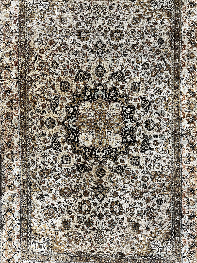 Persian Qum Silk Rug, Floral Medallion, Very Fine 60 Raj 475 KPSI, Handmade Hand Knotted Oriental Carpet, Silk on Silk by Jewel Rugs