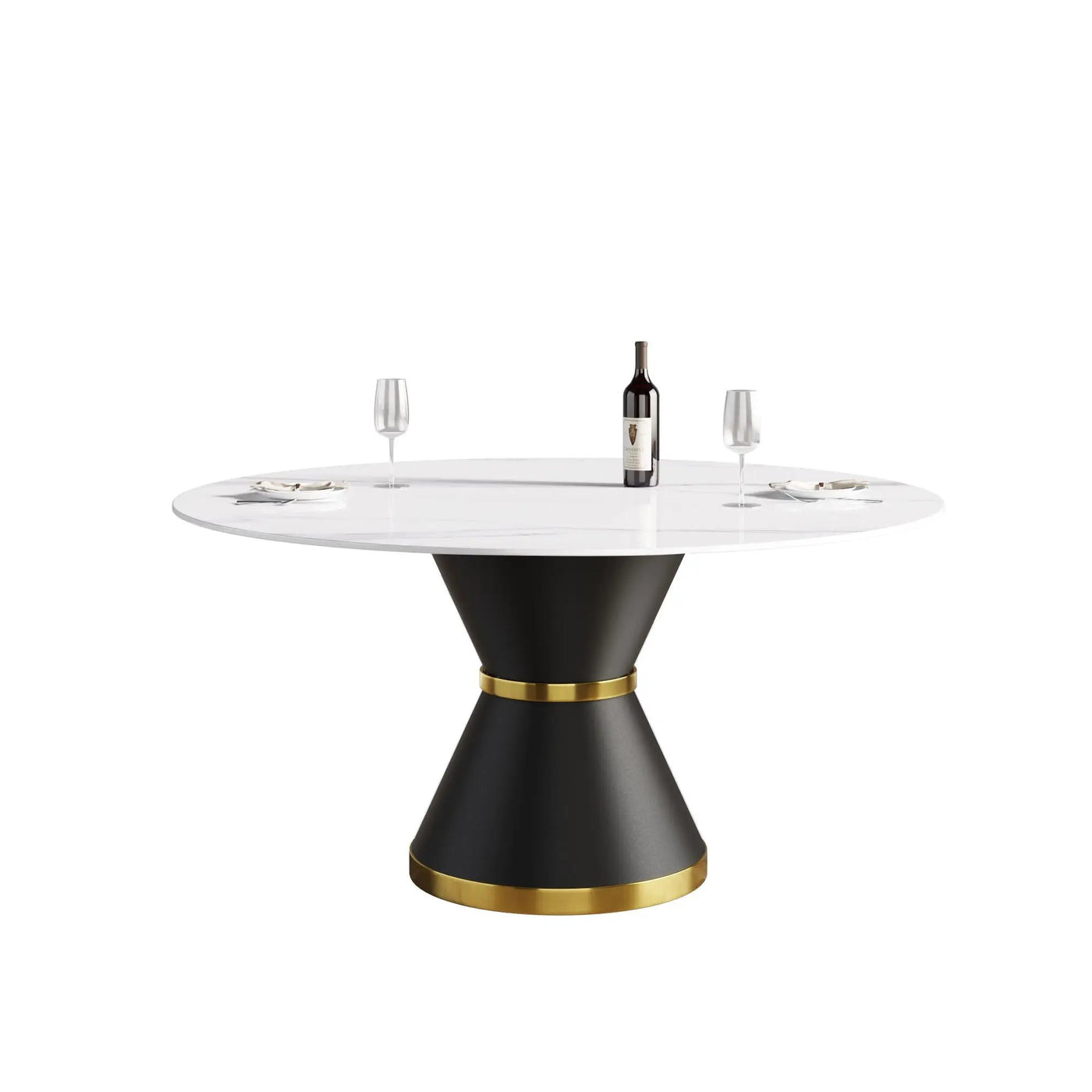 Modern Artificial Stone Round Carbon Steel Base Dining Table, Can Accommodate 6 People by Unique Piece Furniture