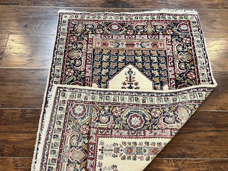 Turkish Prayer Rug 2.5 x 4, Vintage Wool Hand Knotted Carpet, Ivory by Jewel Rugs