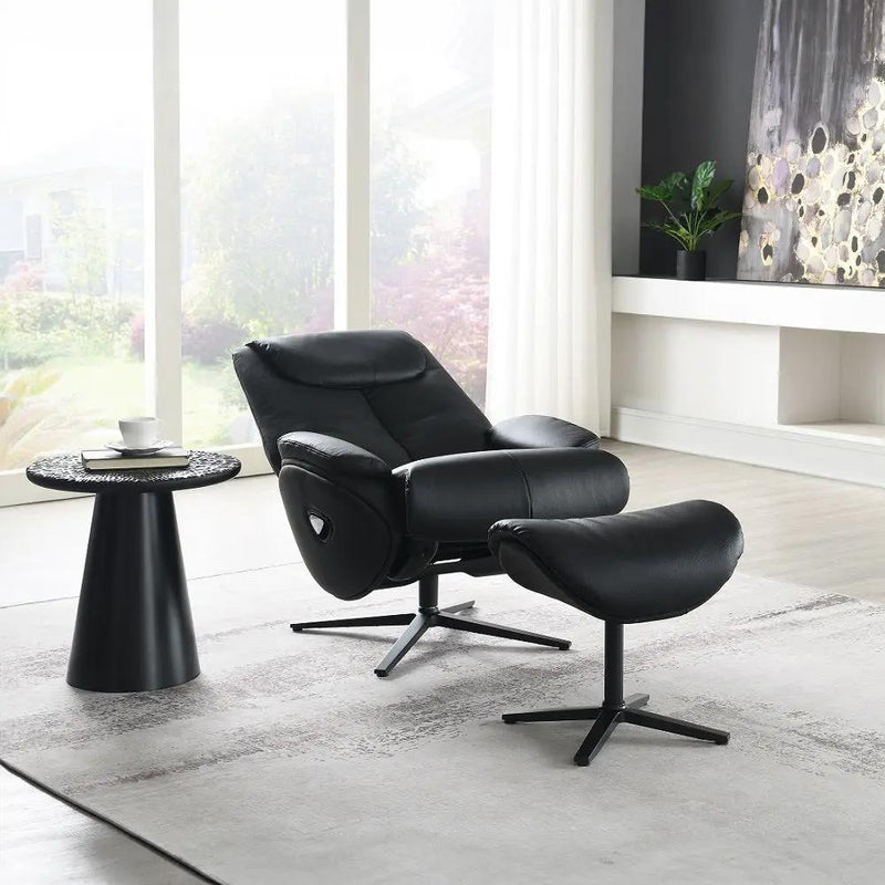 Labonita - Motion Accent Chair With Swivel & Ottoman - Black Top Grain Leather & Black by Unique Piece Furniture