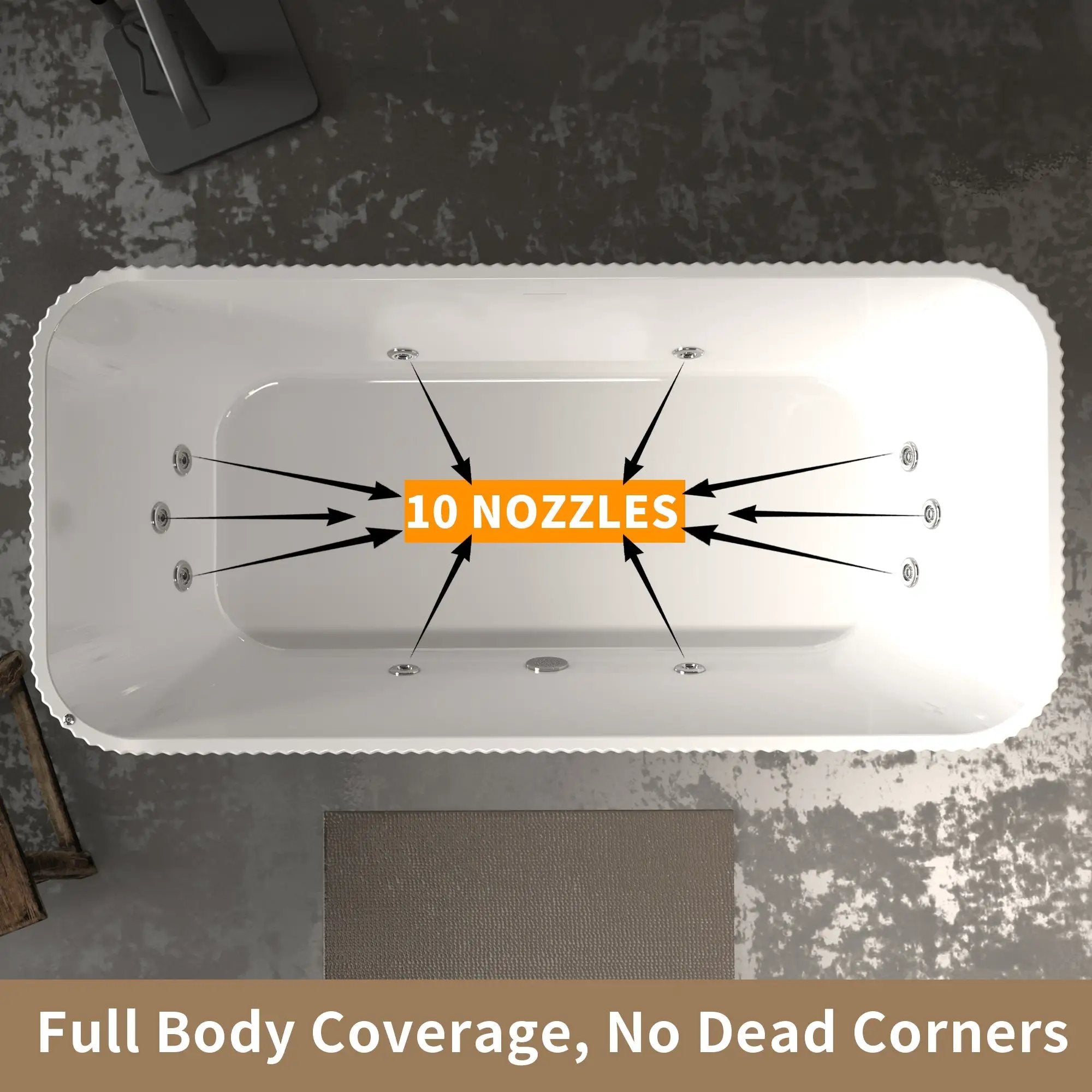 67" Rectangle Linear Acrylic Massage Whirlpool Freestanding Bathtub by HouseOfZazla