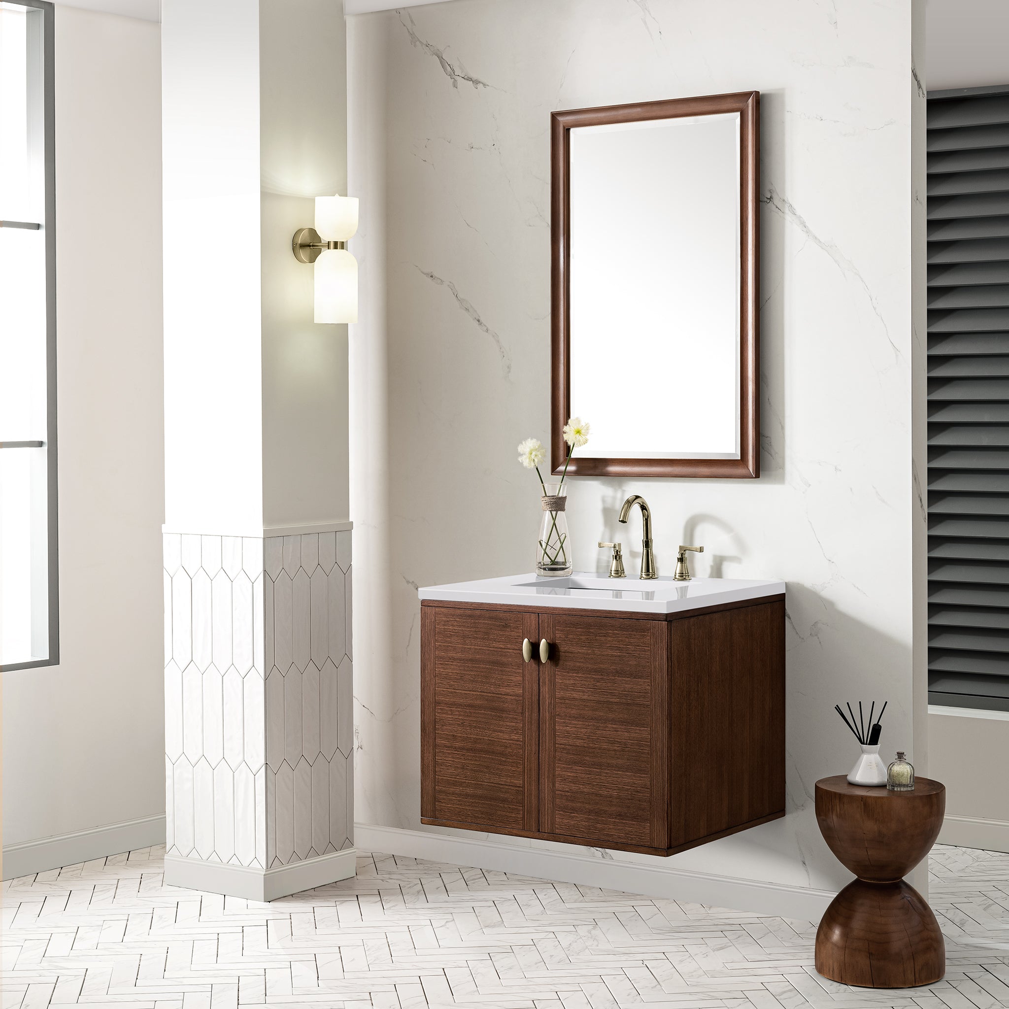 James Martin Amberly 30" Dual Mount Single Bathroom Vanity, Mid-Century Walnut by James Martin