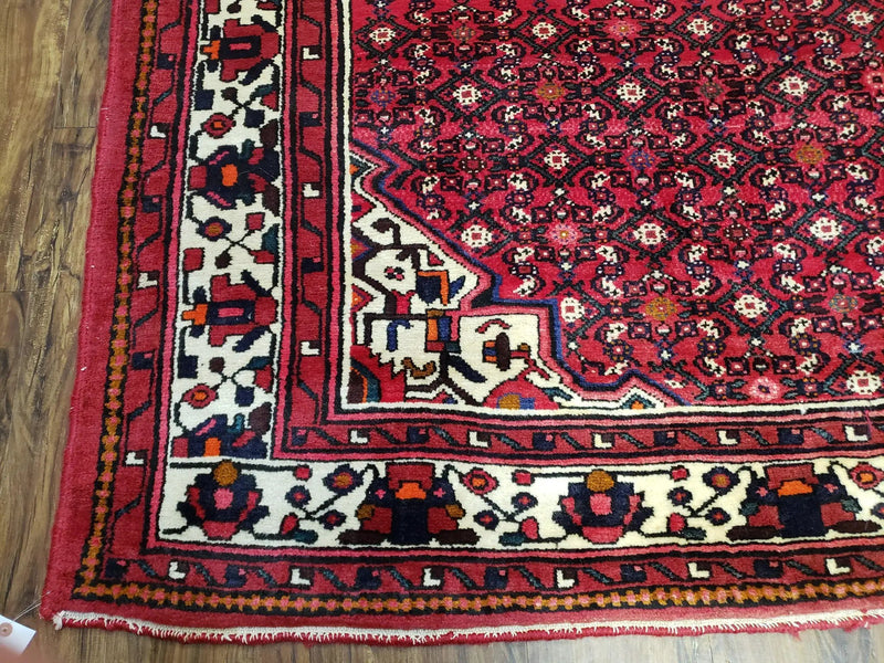 Vintage Persian Hamedan Rug 7x10, Angelas Mahi Pattern, Red, Wool, Hand-Knotted by Jewel Rugs