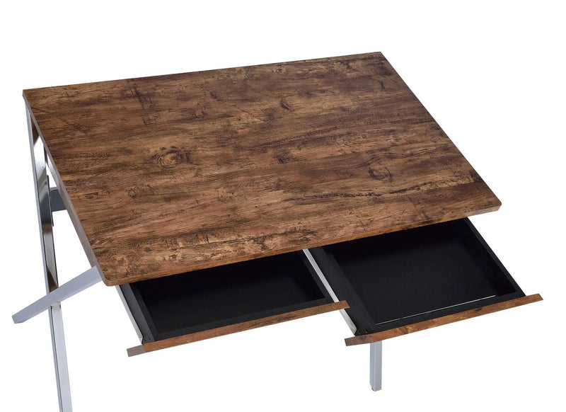 Callers Weathered Writing Desk - Chrome / Oak by HouseOfZazla