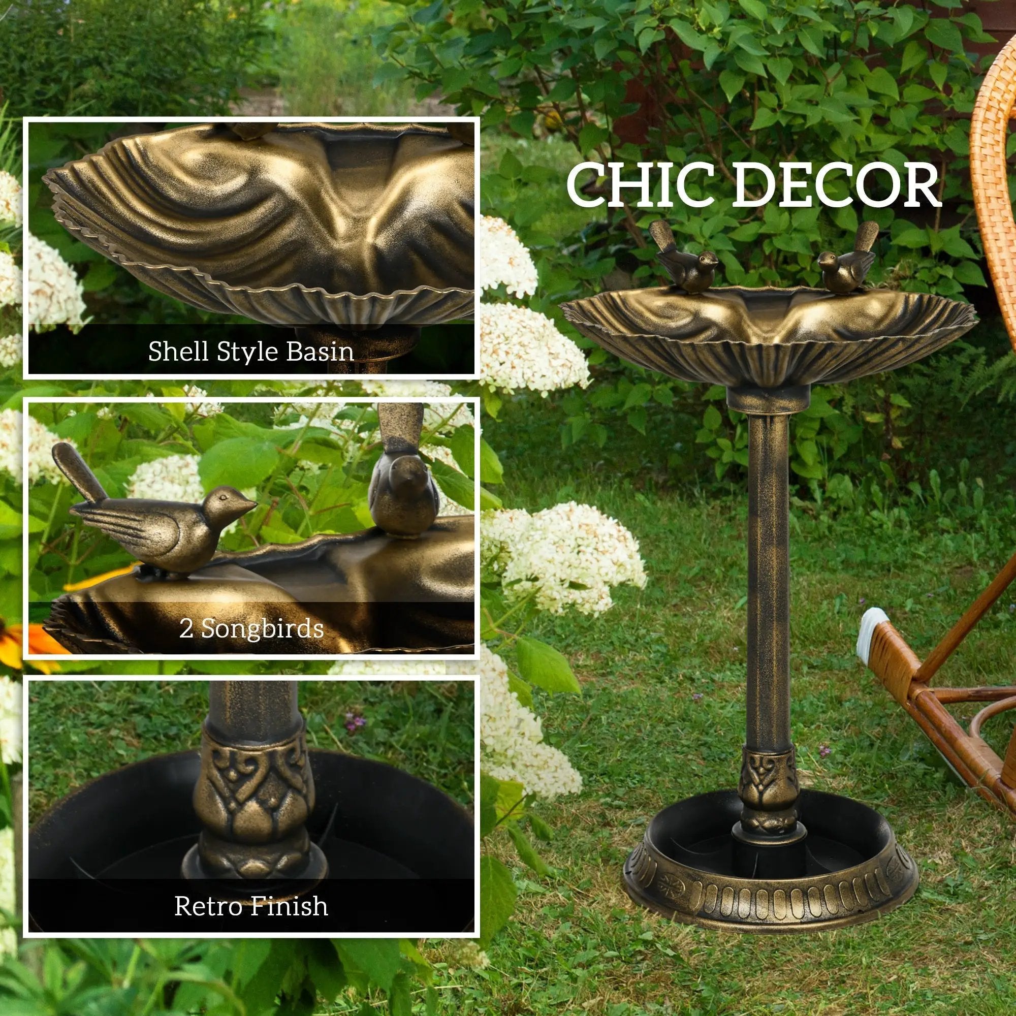 Outsunny 32' Antique Bird Bath with Pedestal Flower Planter Base by HouseOfZazla