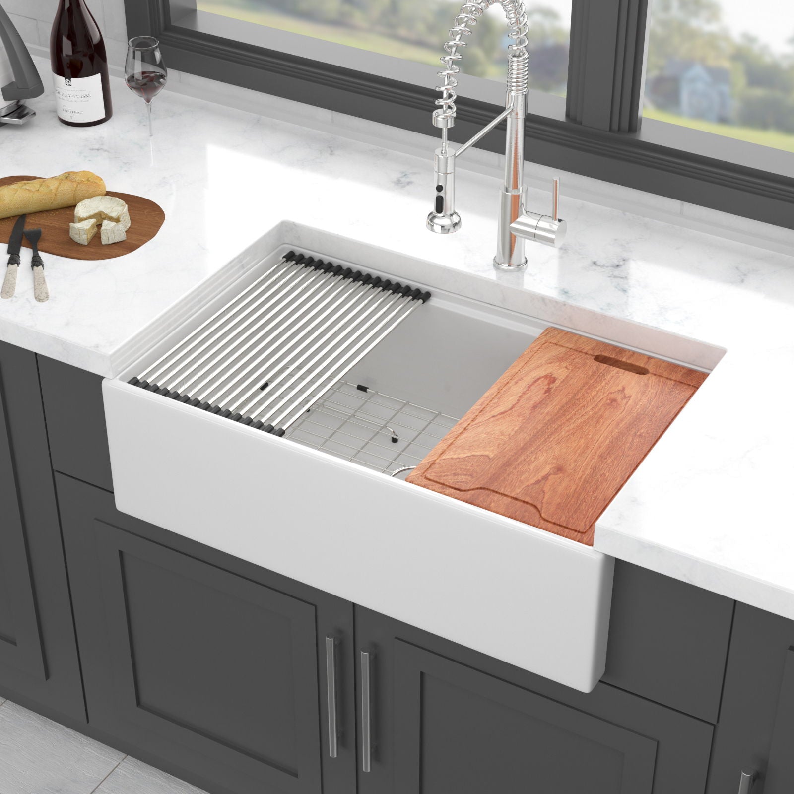Farmhouse Sink Workstation, Ceramic Single Bowl With Accessories by HouseOfZazla
