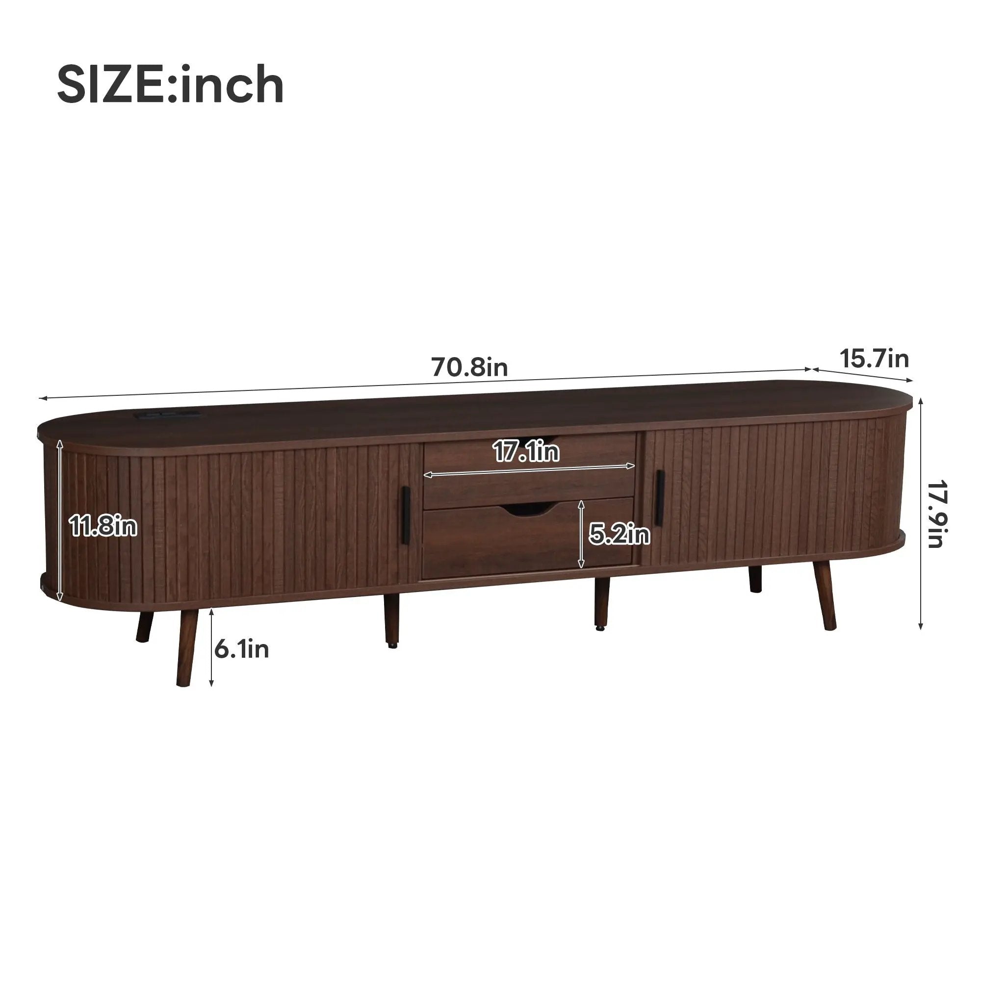 TV Stand For 70" TV, Console With Tambour Doors, Drawers And Built In Power Outlet - Dark Brown by Unique Piece Furniture