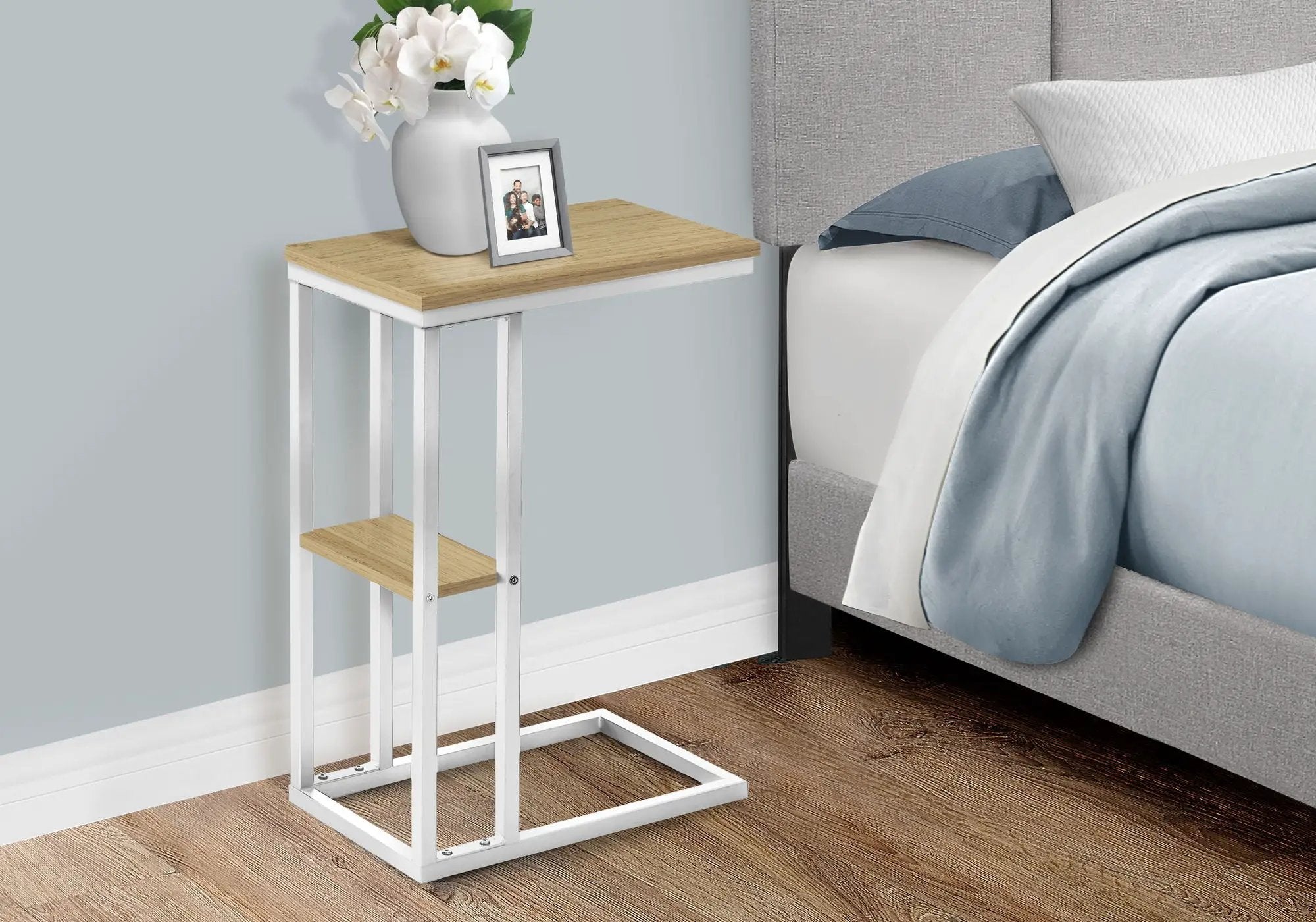 Accent Table, C-Shaped, Marble Look Contemporary & Modern Convenient Design by HouseOfZazla