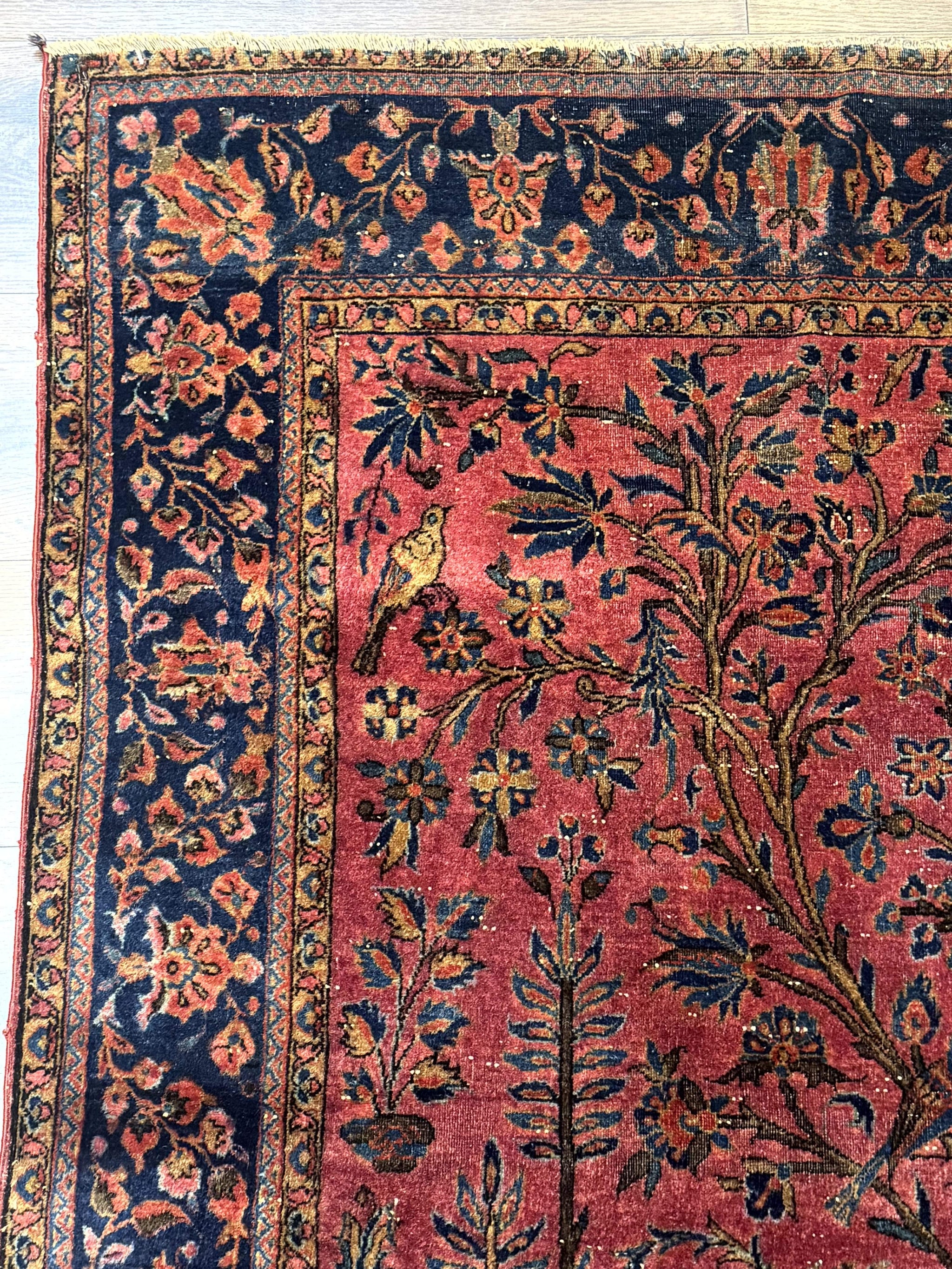 Antique Persian Tree of Life Rug 3x5, Manchester Wool, Bird Pictorials, Fine 240 KPSI, Red Navy Blue by Jewel Rugs
