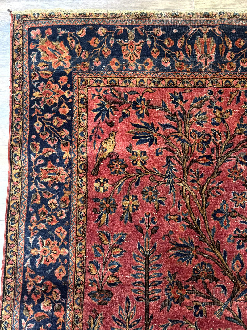 Antique Persian Tree of Life Rug 3x5, Manchester Wool, Bird Pictorials, Fine 240 KPSI, Red Navy Blue by Jewel Rugs