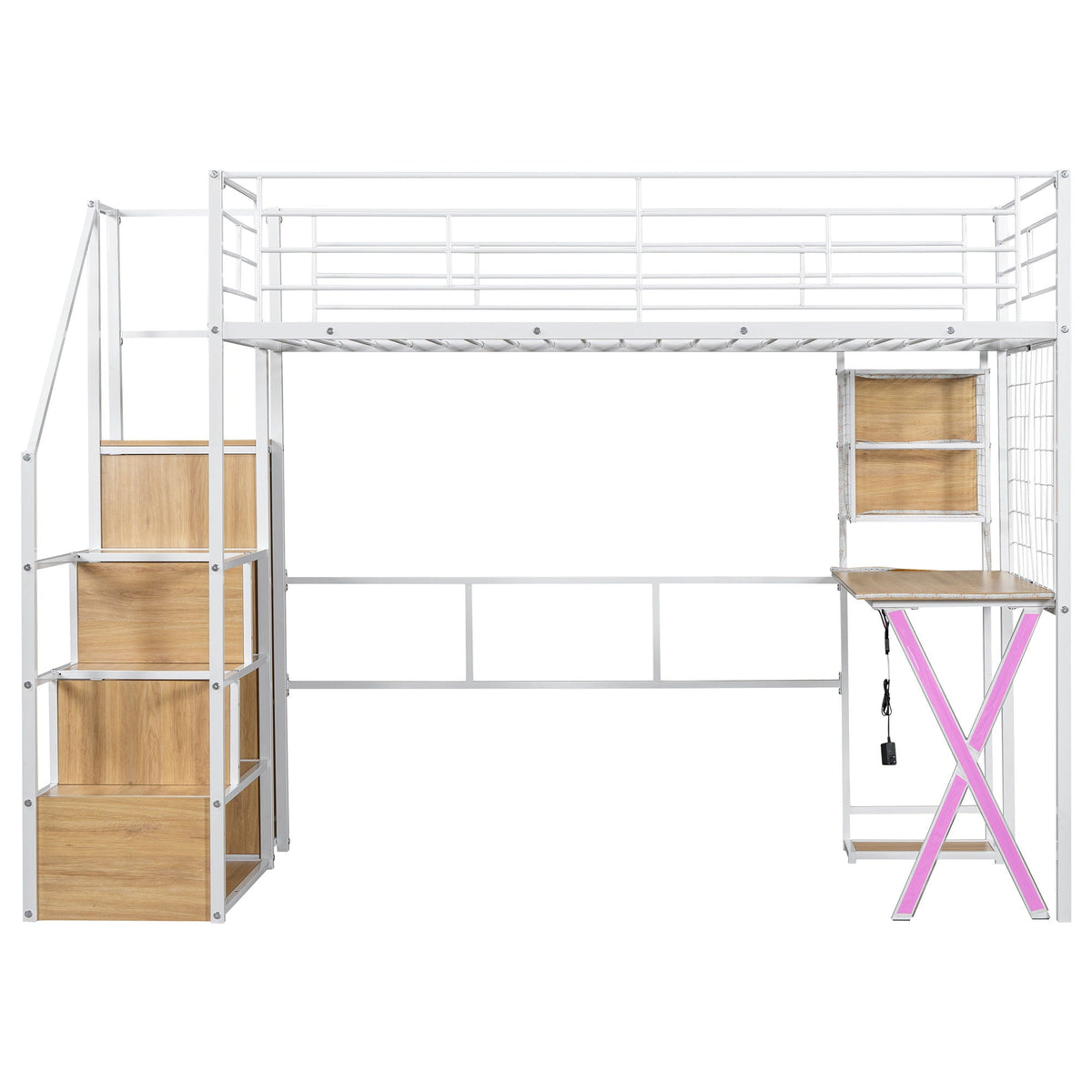 Loft Bed with Built-In Work Station, Wardrobe & Storage Staircase – White or Black