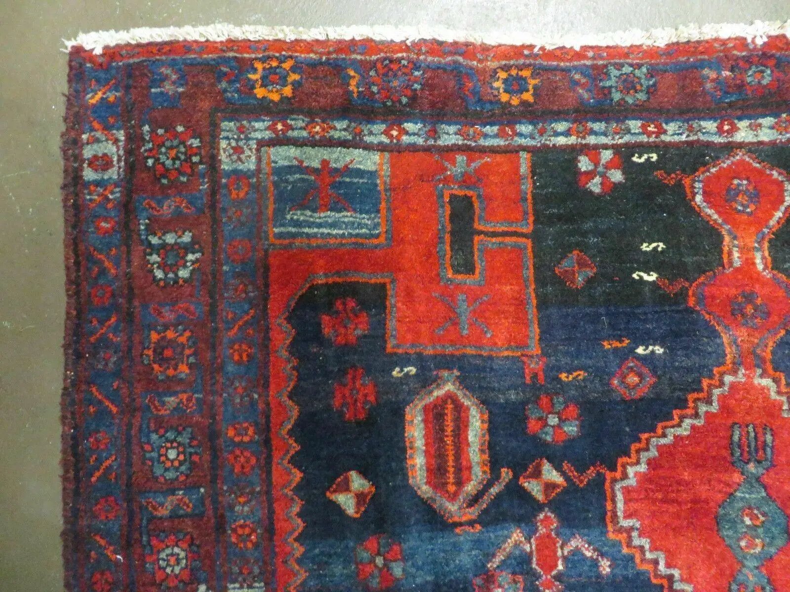 4' 6" X 8' 2" Antique Handmade India Tribal Geometric Wool Rug Red Blue # 129 by Jewel Rugs