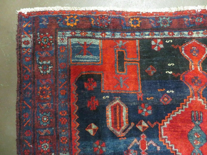 4' 6" X 8' 2" Antique Handmade India Tribal Geometric Wool Rug Red Blue # 129 by Jewel Rugs
