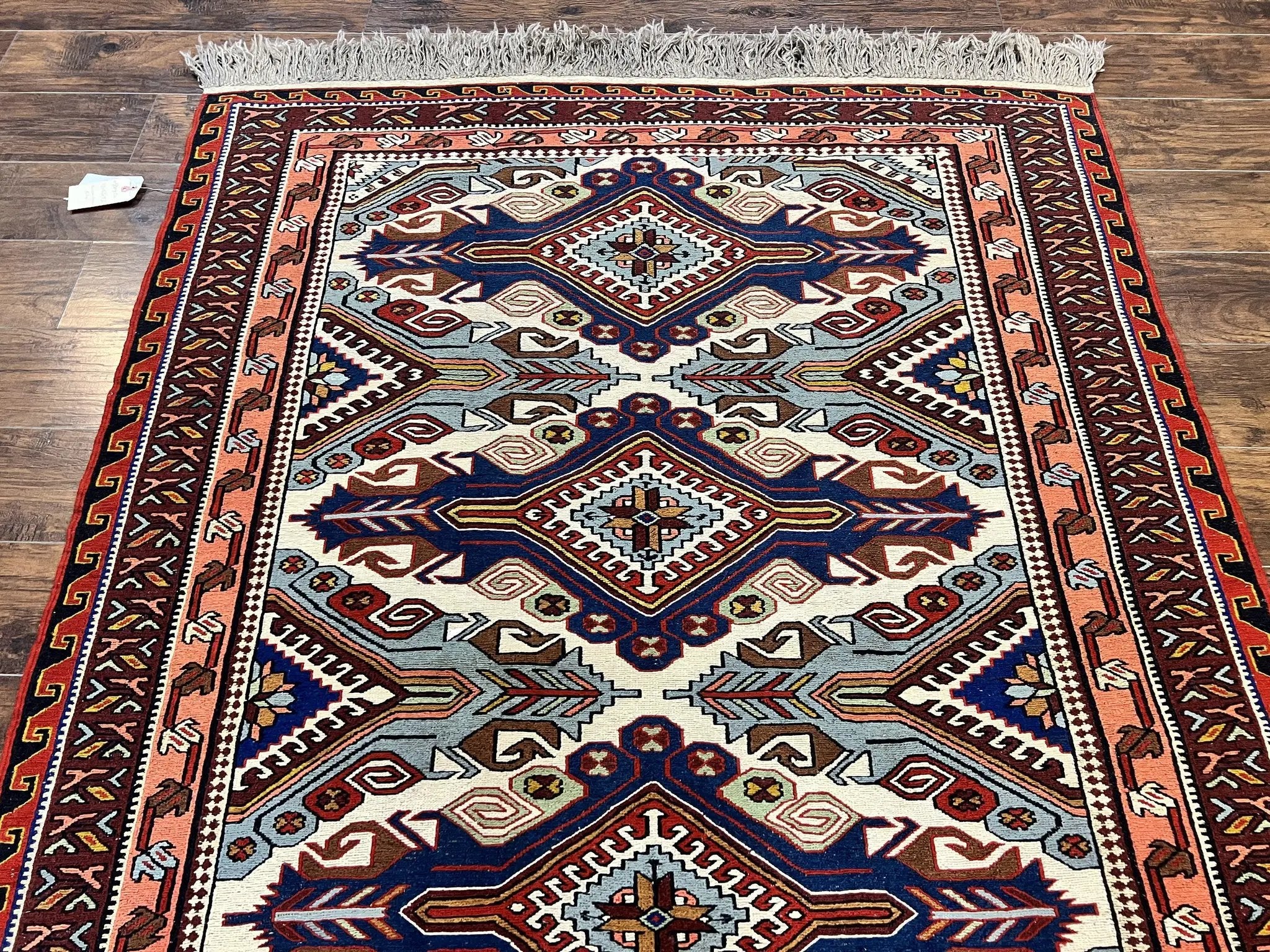 Russian Soumak Rug 6x8, Wool Handmade Antique Kilim Carpet, Multicolor 6 x 8 Geometric Medallions Caucasian Rug, Medium Size by Jewel Rugs