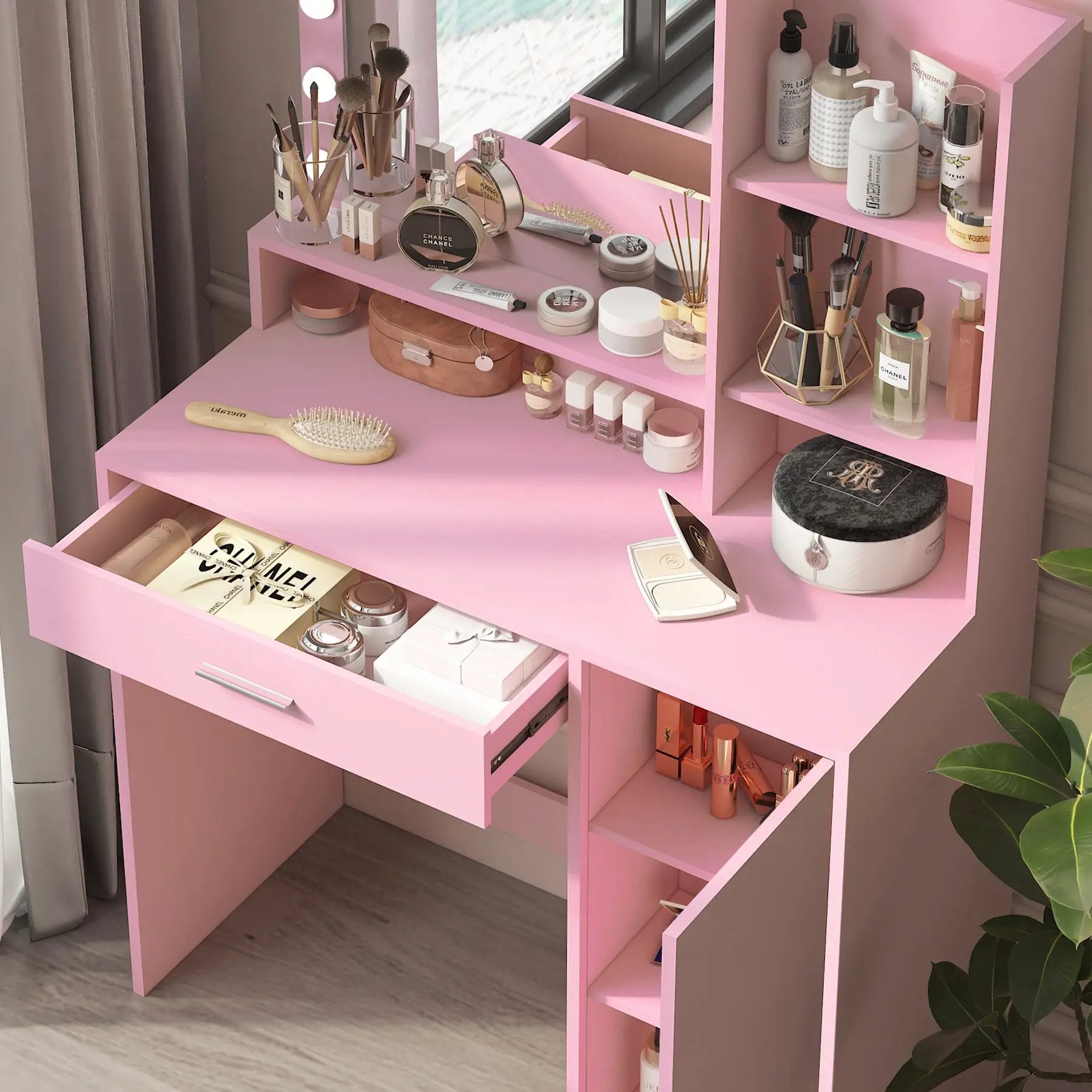Pink Vanity Desk with Mirror & Light by HouseOfZazla