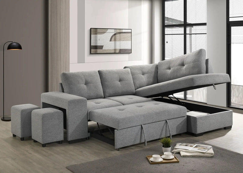 Roanne Fabric Upholstered Sleeper Sectional Sofa Grey by Unique Piece Furniture