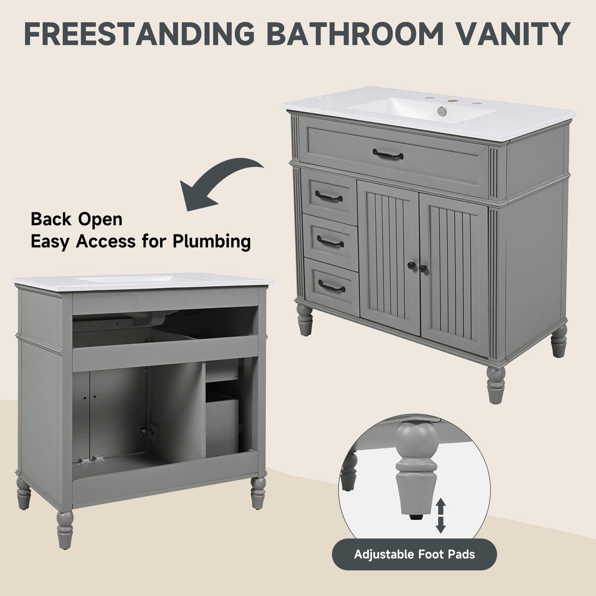 Bathroom Vanity With Sink, Freestanding Cabinet & Drawers by HouseOfZazla