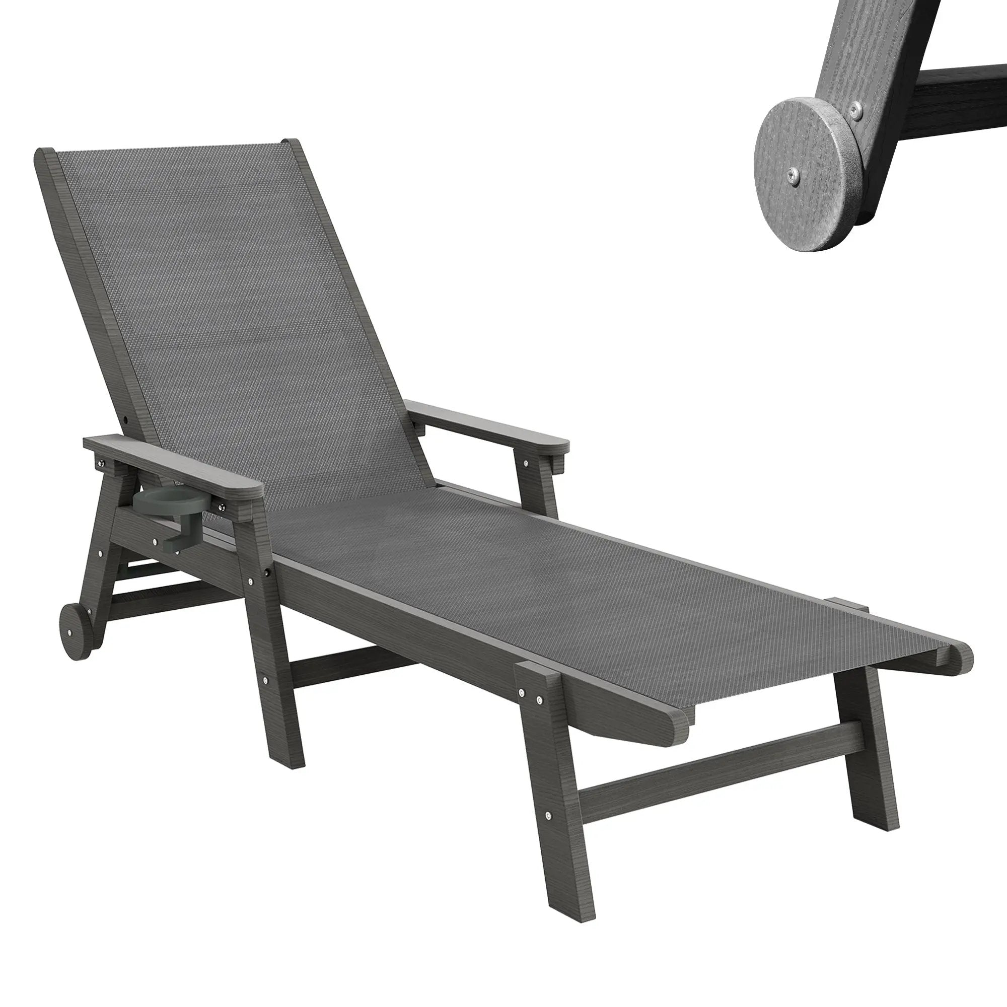 Lounge Chair Outdoor, HDPE Chaise Lounge with Wheels and Adjustable Recliner by HouseOfZazla