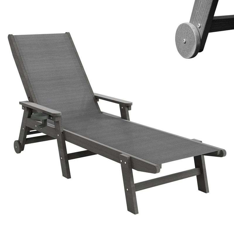 Lounge Chair Outdoor, HDPE Chaise Lounge with Wheels and Adjustable Recliner by HouseOfZazla