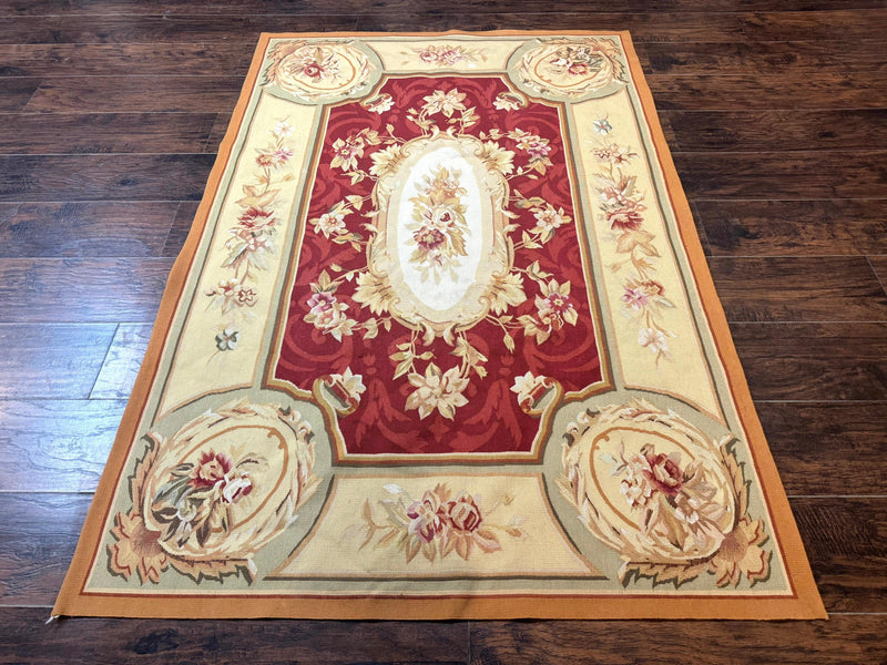 Aubusson Rug 4x6, Red, Floral, European Design, Vintage, Wool by Jewel Rugs