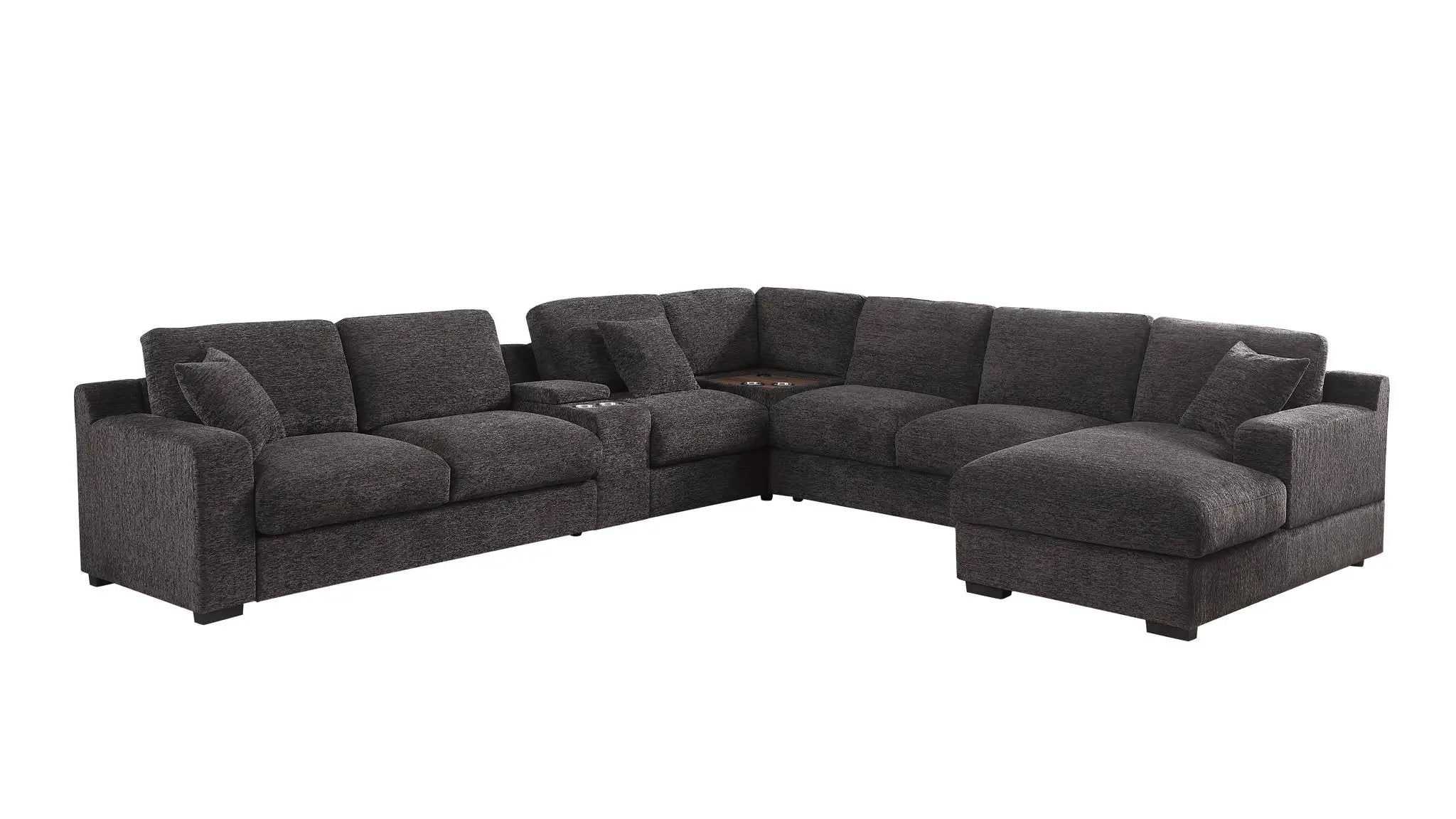 Celine - Corner Sectional Sofa With Right Facing Chaise, Cupholders, And Charging Ports - Gray by Unique Piece Furniture